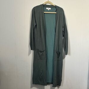 Magaschoni Teal Long‎ Length Duster Open Front Cardigan Sweater Medium